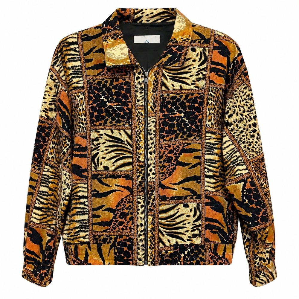 Erin London Mob Wife Silk Bomber Jacket Womens PL Animal Print Safari Core